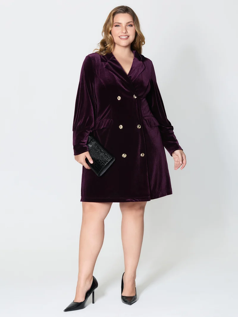Velvet Stretchy Button Blazer Midi Dress