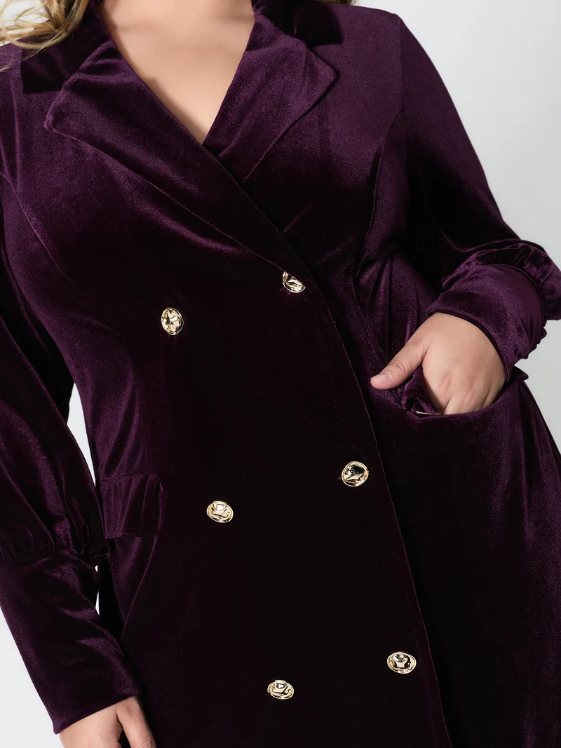 Velvet Stretchy Button Blazer Midi Dress