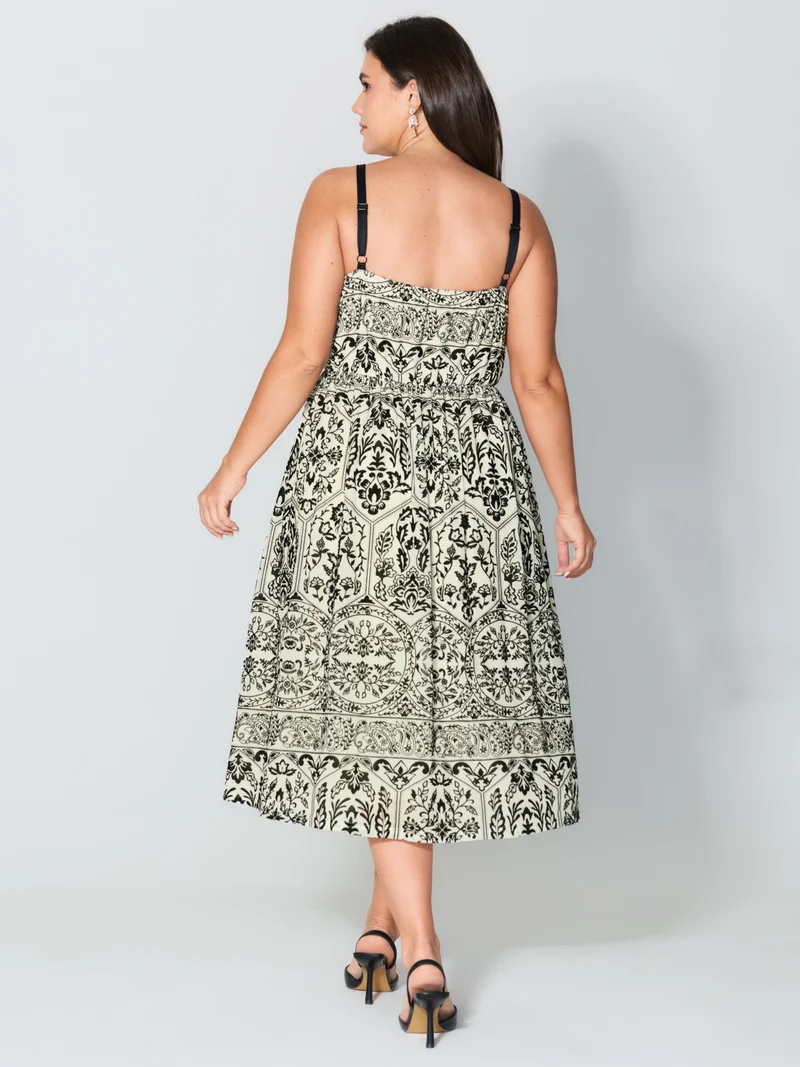 Floral Flocked Print Cami Midi Dress