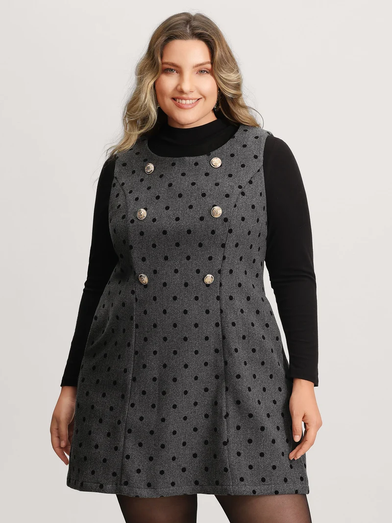 Polka-Dot Pockets Button Mini Dress
