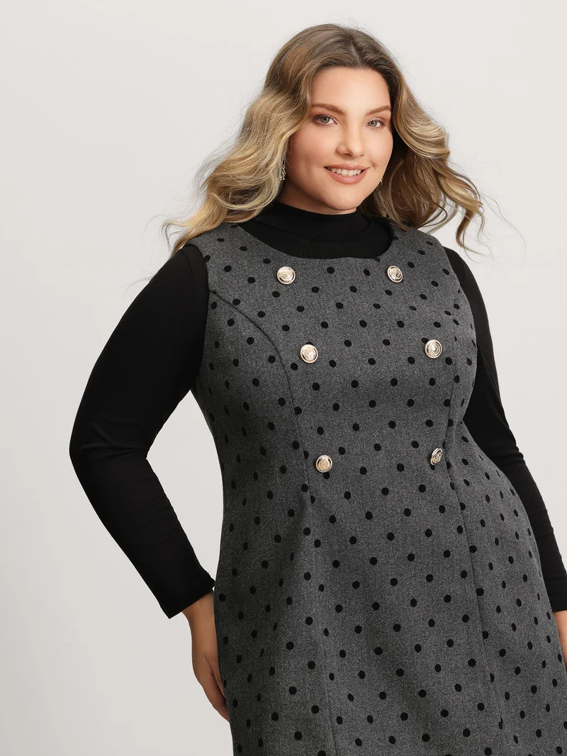 Polka-Dot Pockets Button Mini Dress
