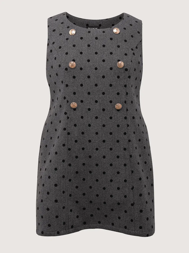 Polka-Dot Pockets Button Mini Dress