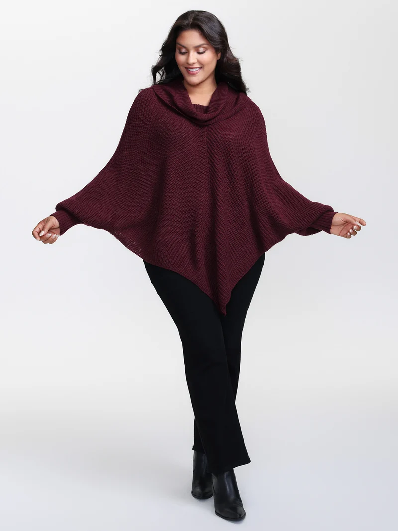 Turtle Neck Batwing Sleeve Asymmetrical Hem Pullover