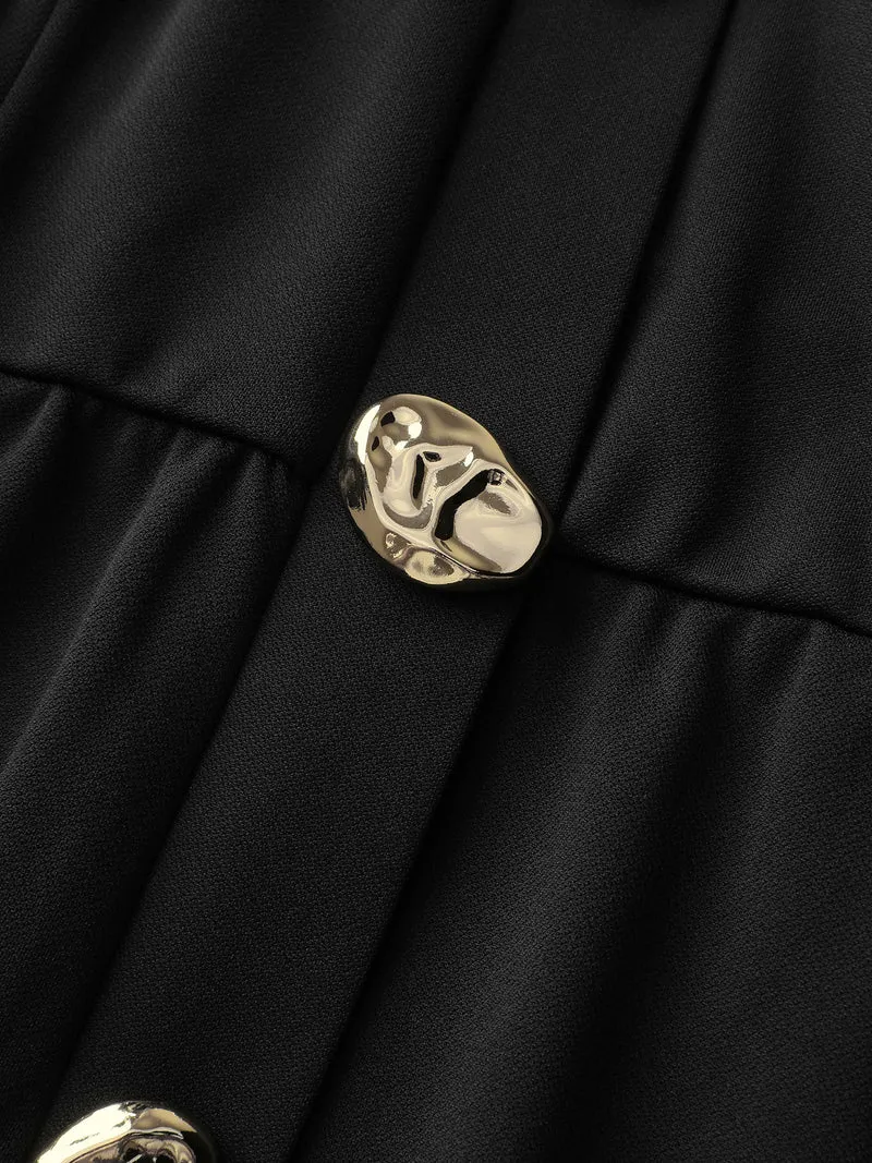 Metal Buttons Side Pockets Midi Dress