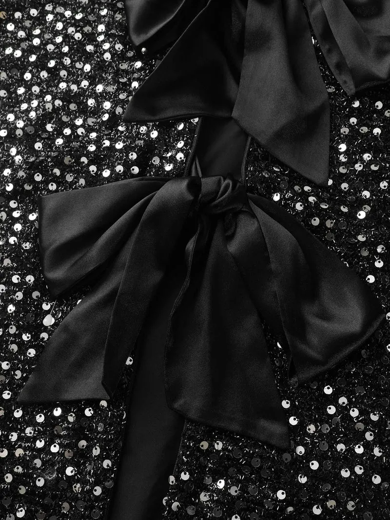 Sequin Bowtie Cropped Coat