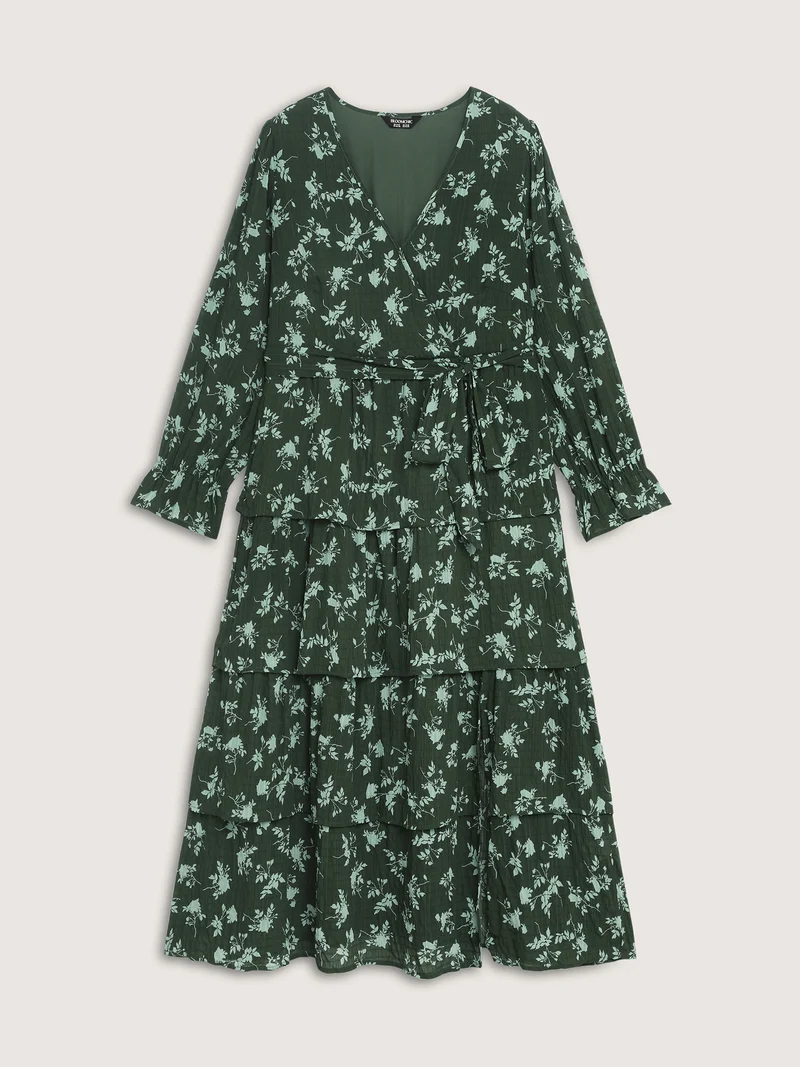 Silhouette Flower Tiered Belted Maxi Dress