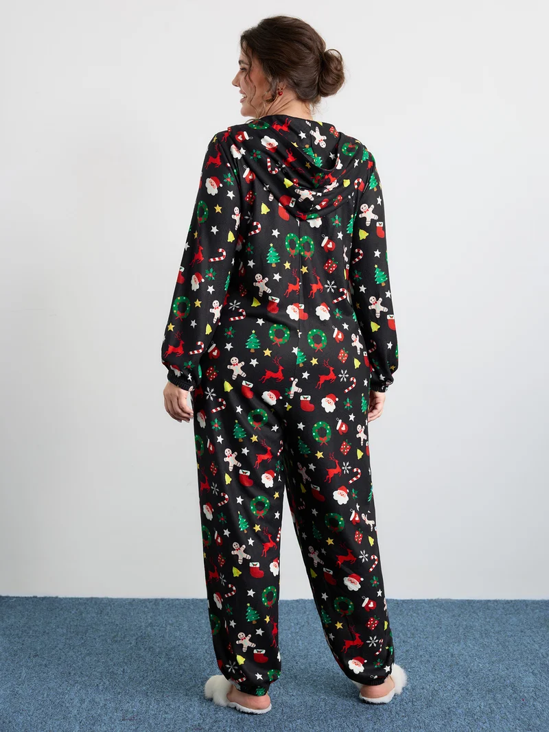 Holiday Spirit Pockets Hooded Sleep Jumpsuit