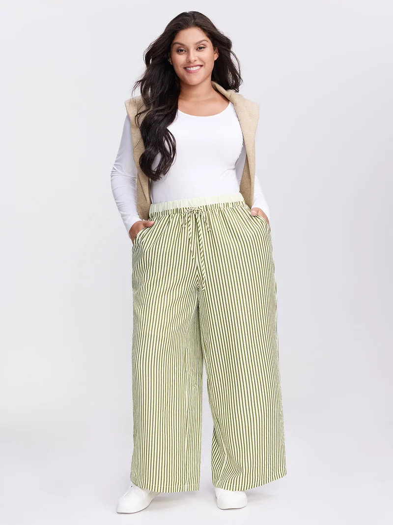 Stripes Layered Contrast Drawstring Pants