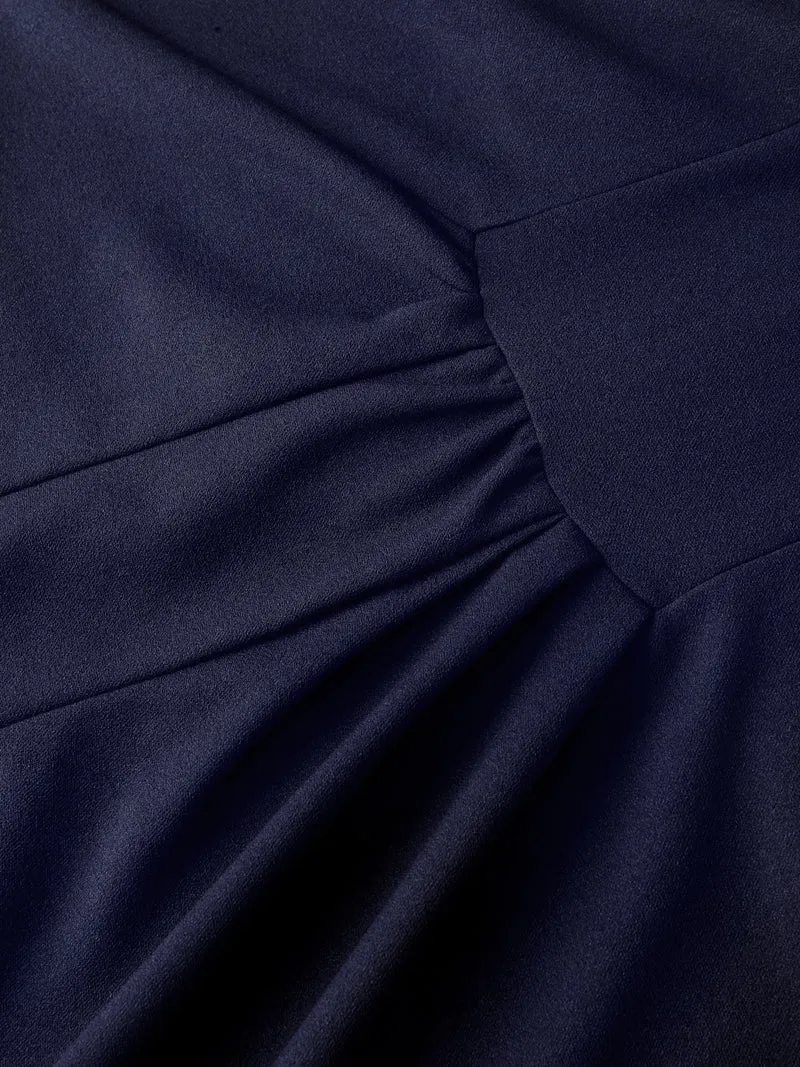Pleated Tummy-Friendly Metal Detail Midi Dress