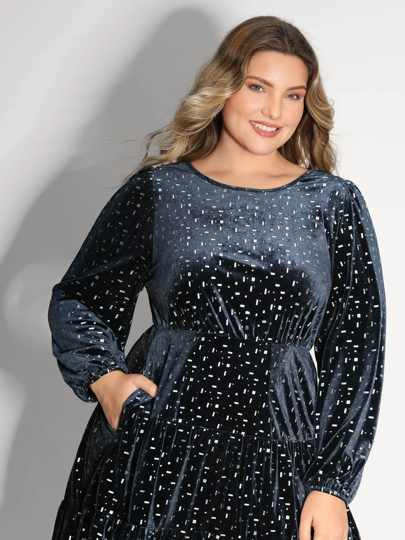 Stretchy Gold-Stamped Pockets Mini Dress