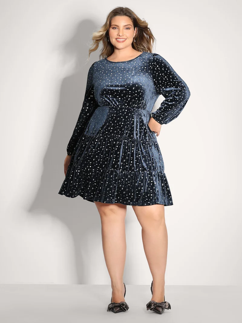 Stretchy Gold-Stamped Pockets Mini Dress