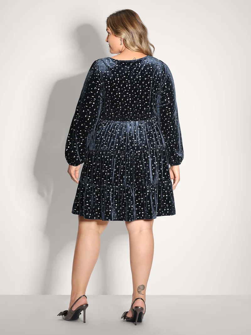 Stretchy Gold-Stamped Pockets Mini Dress