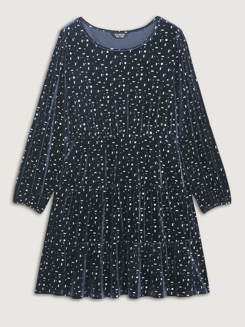 Stretchy Gold-Stamped Pockets Mini Dress