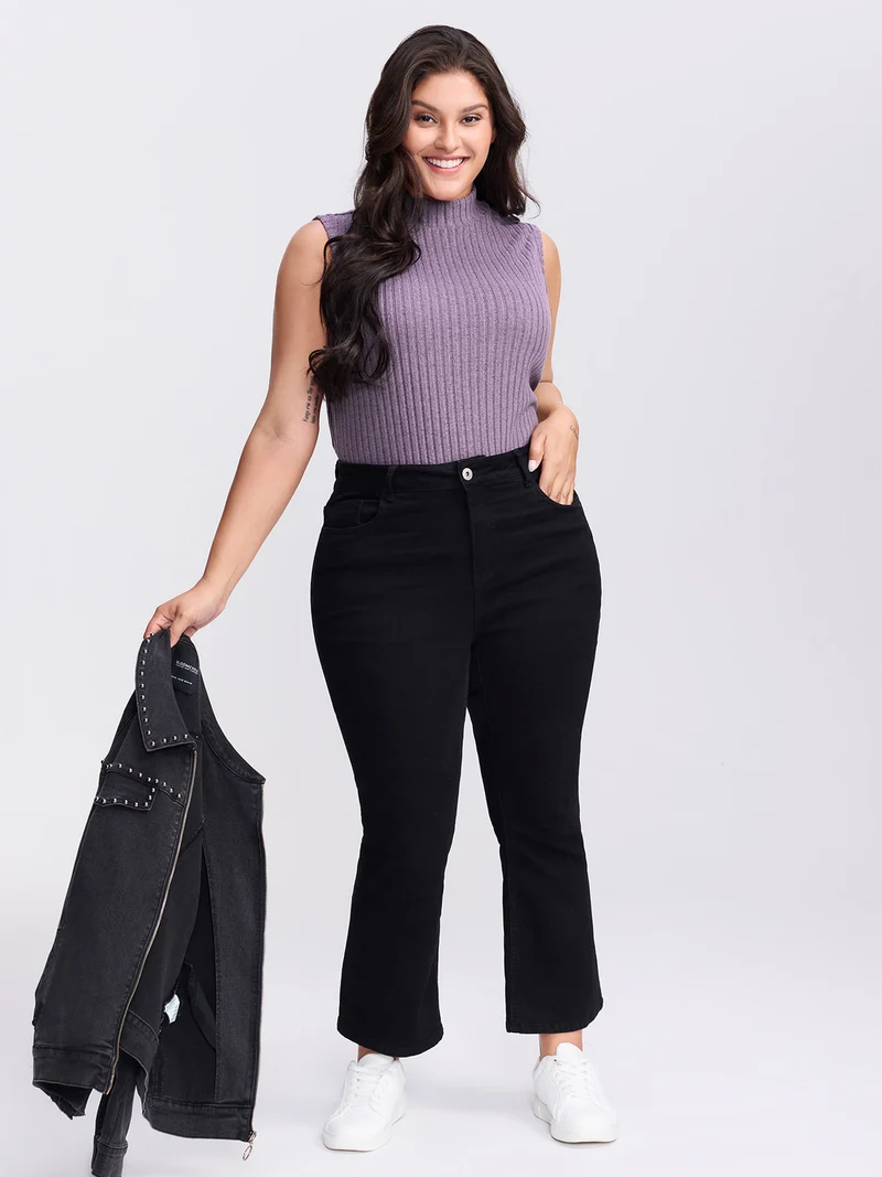 Ribbed Stretchy Mockneck Tank Top