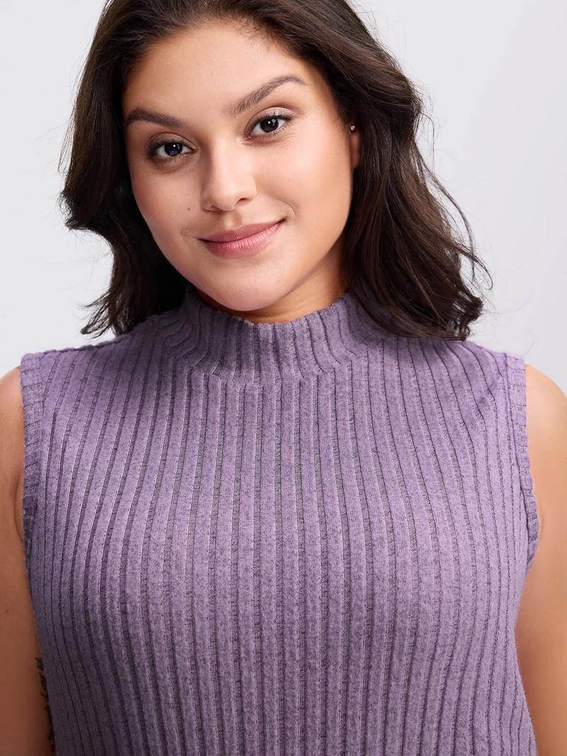 Ribbed Stretchy Mockneck Tank Top