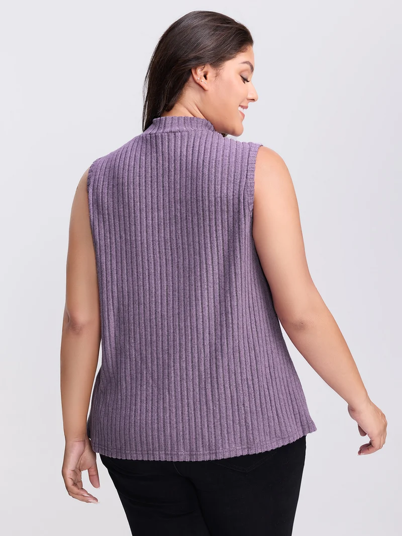 Ribbed Stretchy Mockneck Tank Top