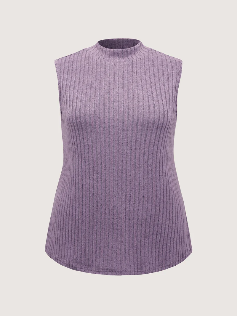 Ribbed Stretchy Mockneck Tank Top