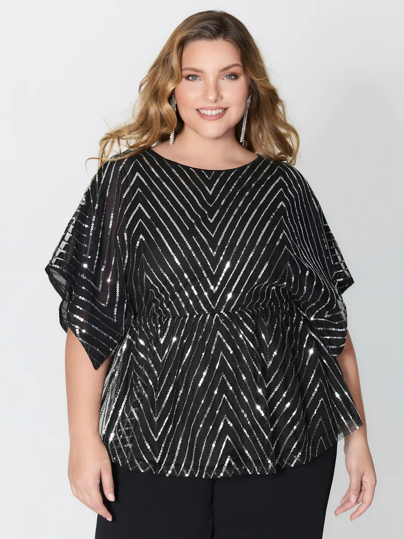 Zigzag Sequin Stretchy Waist Blouse