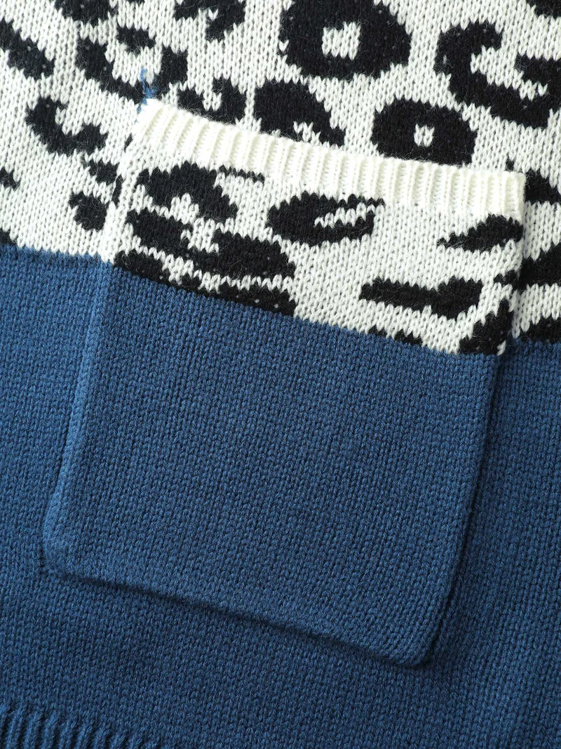 Stripe Color Block Leopard Knit Cardigan