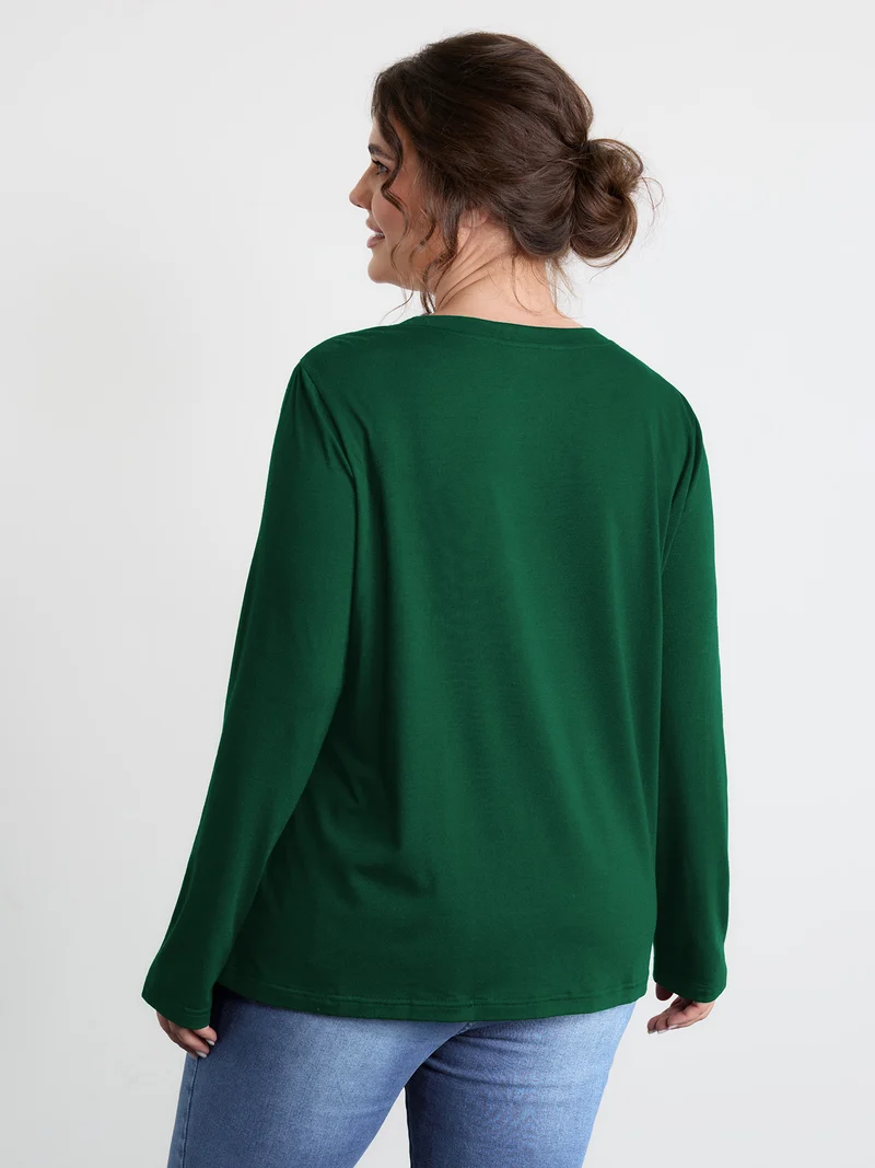 Sequin Cord Embroidered Tree Round Neck T-Shirt