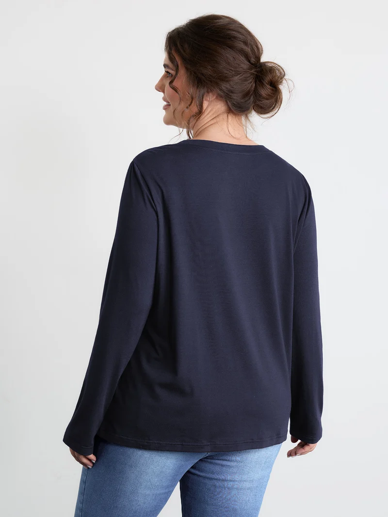 Sequin Cord Embroidered Tree Round Neck T-Shirt
