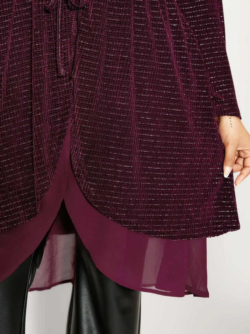 Textured Velvet Spliced Front-Tie Jacket