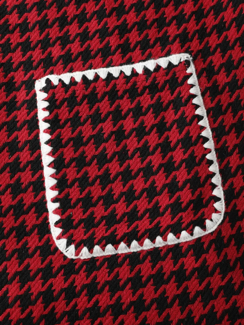 Houndstooth Embroidery Patch Pockets Dress