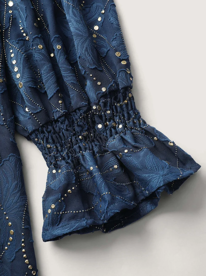 Gold Stamp Ruffled Neck Blouse