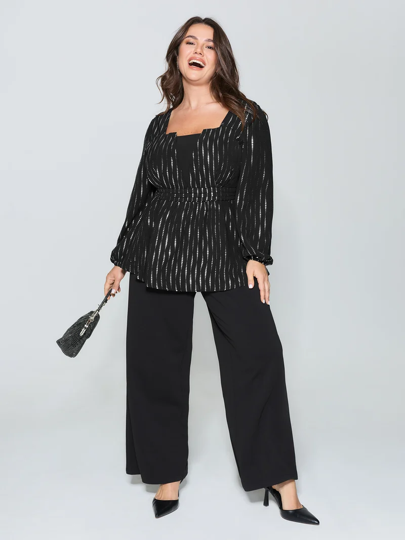 Shimmery Sequin Cinched-Waist Blouse