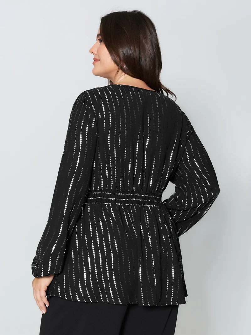 Shimmery Sequin Cinched-Waist Blouse