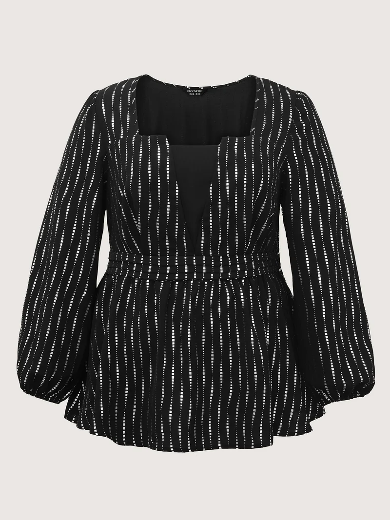 Shimmery Sequin Cinched-Waist Blouse
