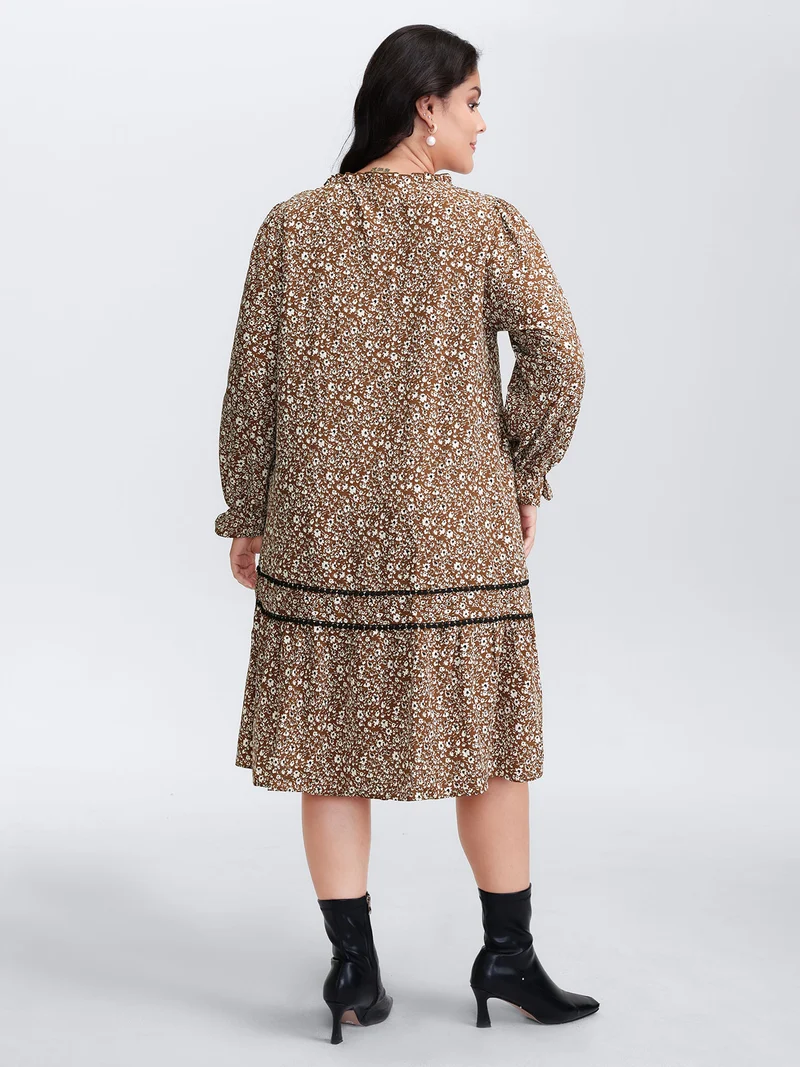 Toothpick Pleat Contrast Placket Midi Dress
