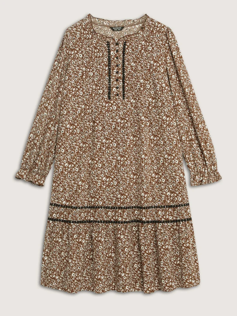 Toothpick Pleat Contrast Placket Midi Dress