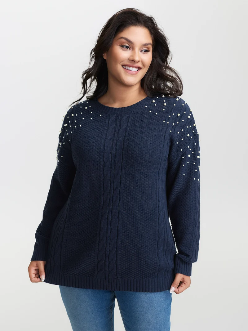 Twist Stitch Beadwork Textured Pullover
