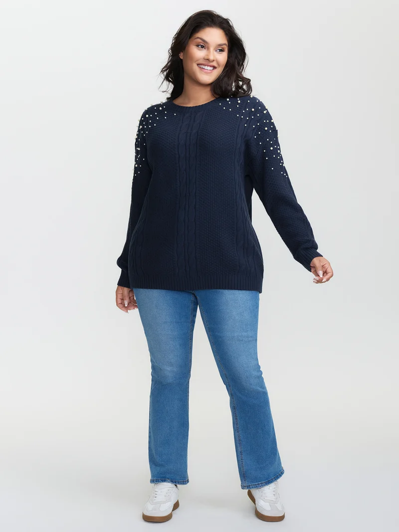 Twist Stitch Beadwork Textured Pullover