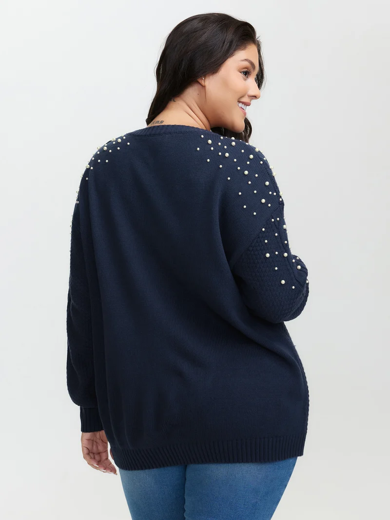 Twist Stitch Beadwork Textured Pullover