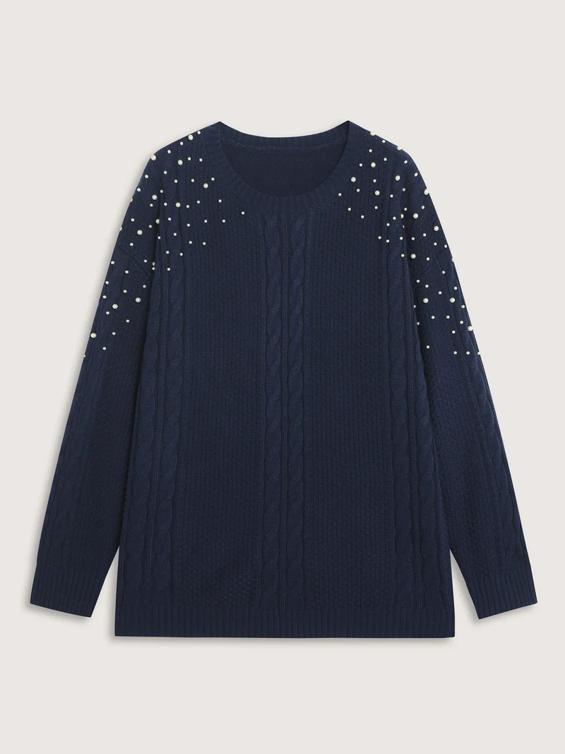 Twist Stitch Beadwork Textured Pullover