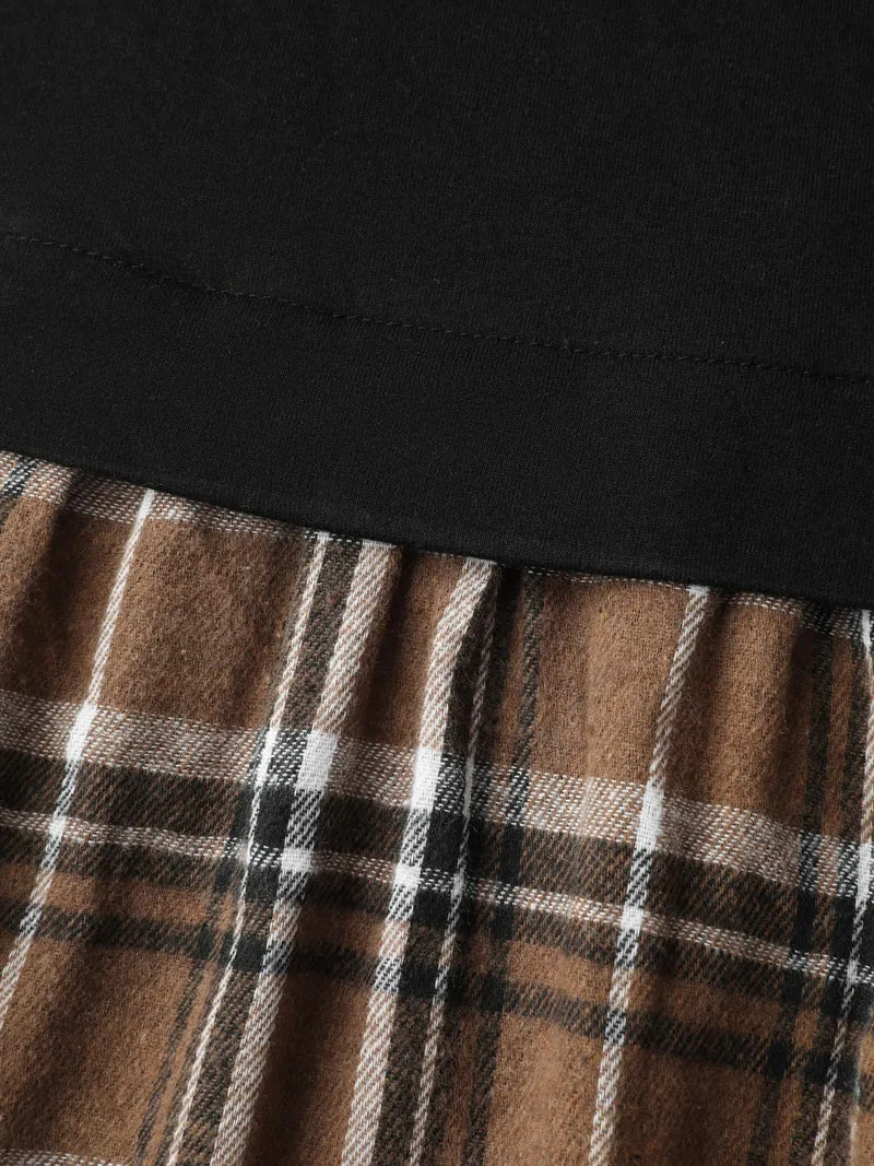 Plaid Color Contrast Stretchy Knee-Length Dress