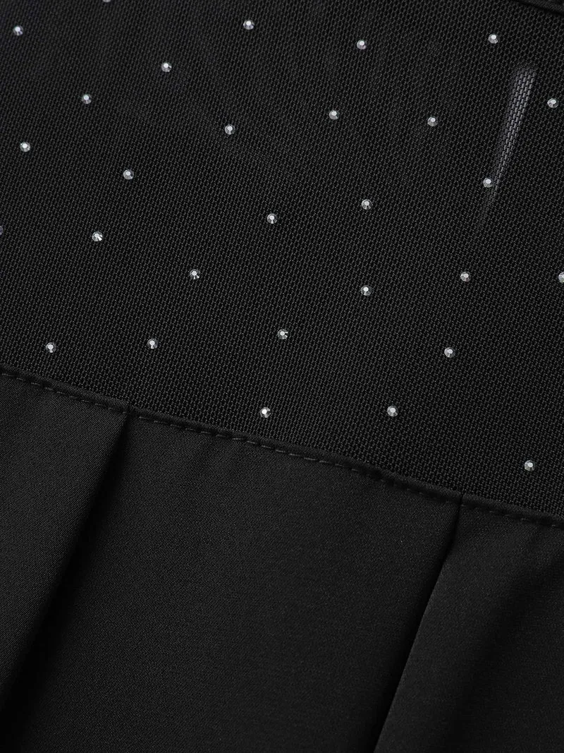Hotfix Rhinestones Sheer Blouse