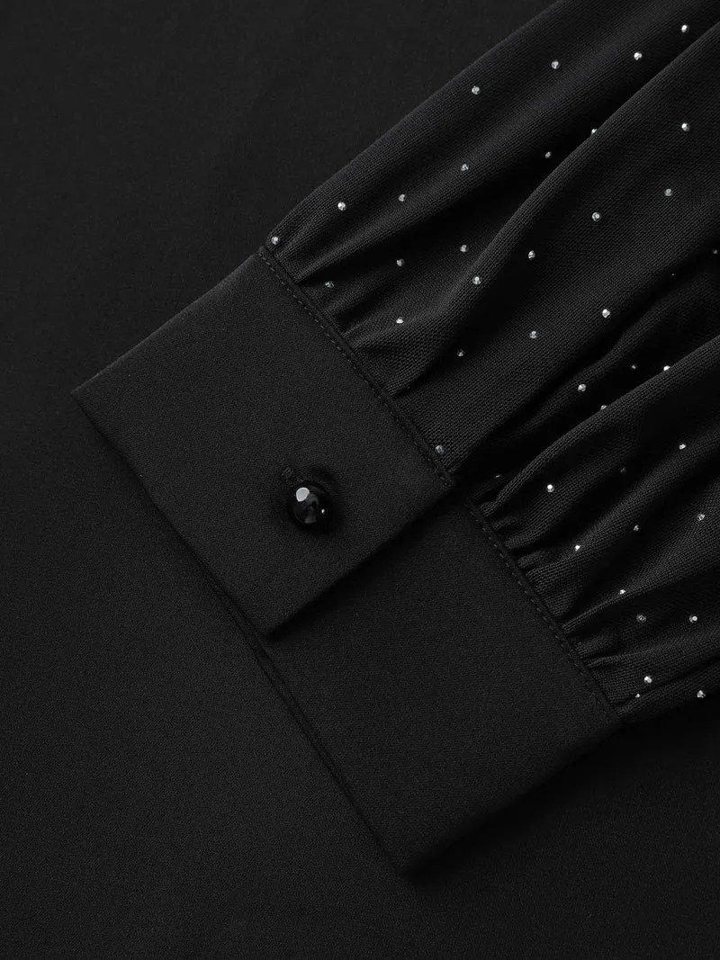 Hotfix Rhinestones Sheer Blouse