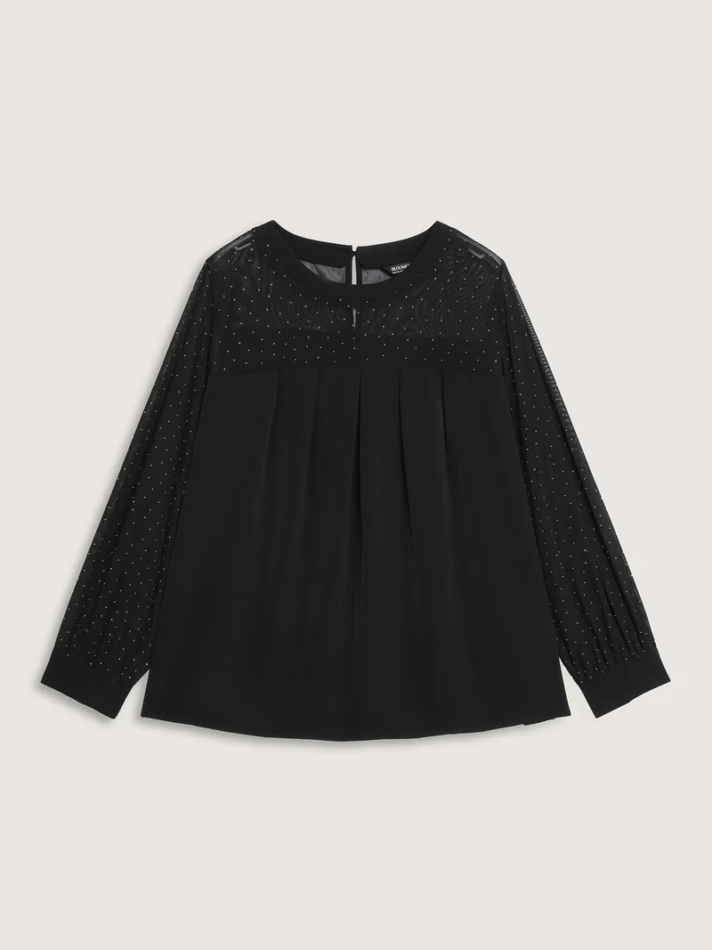 Hotfix Rhinestones Sheer Blouse