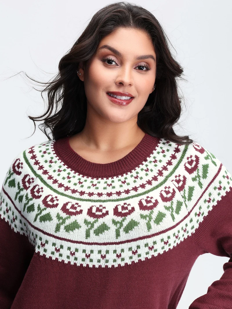Floral Fair Isle Raglan Sleeve Pullover