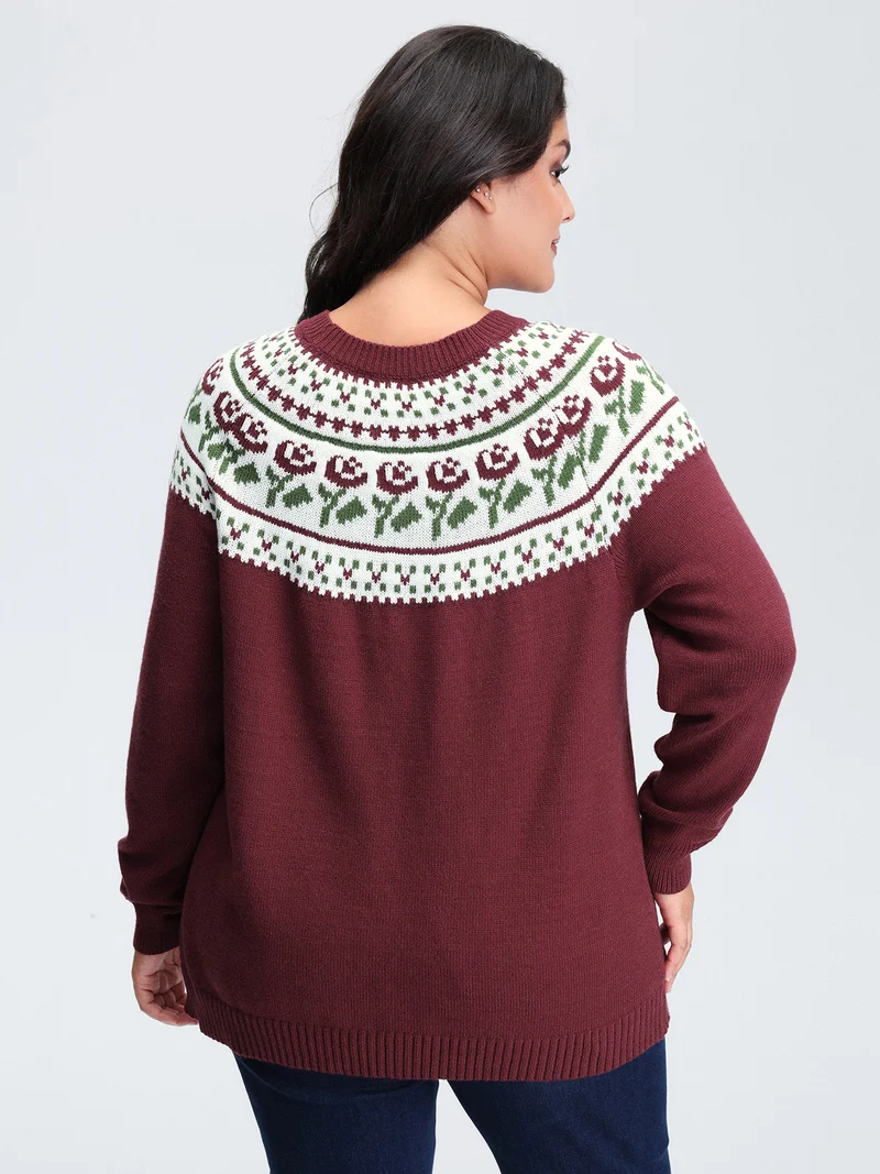 Floral Fair Isle Raglan Sleeve Pullover