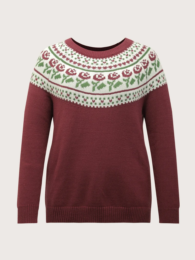 Floral Fair Isle Raglan Sleeve Pullover