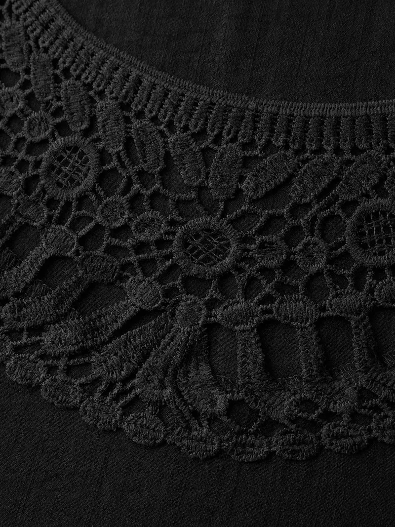 Lace Puffy Sleeve Knee-Length Dress