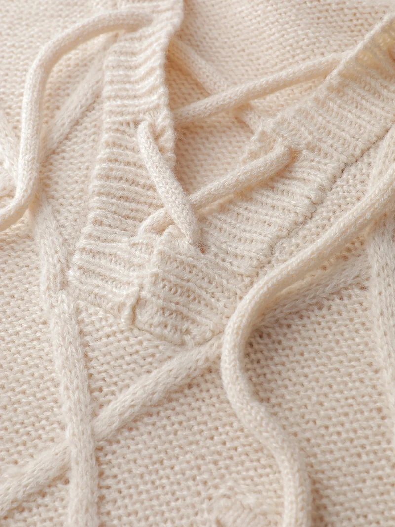 Textured Cross-Tie Hooded Pullover