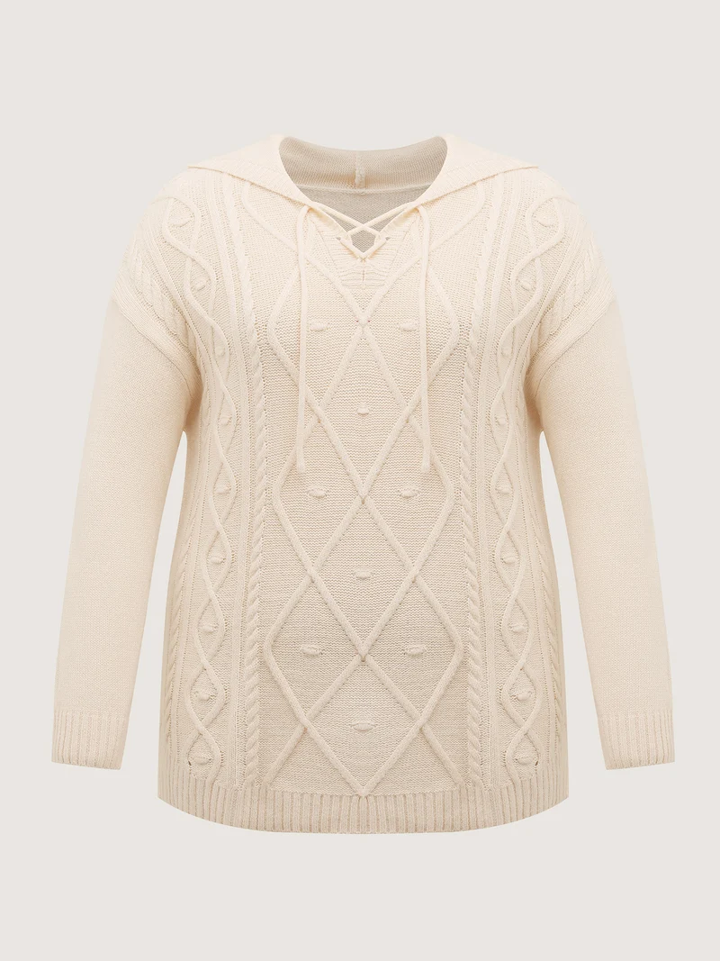 Textured Cross-Tie Hooded Pullover