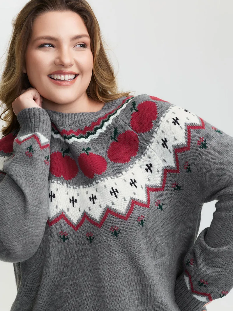 Tomato Pattern Color Contrast Knit Cardigan