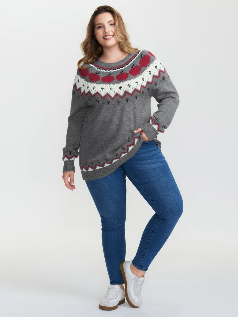 Tomato Pattern Color Contrast Knit Cardigan