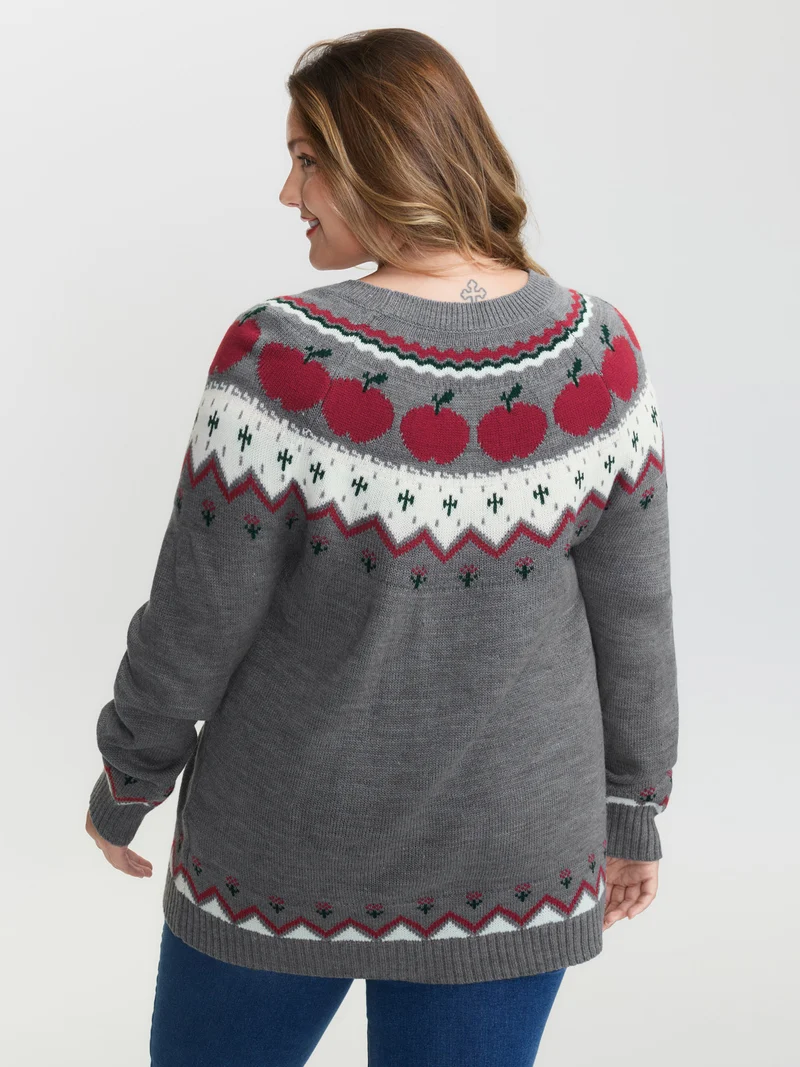 Tomato Pattern Color Contrast Knit Cardigan